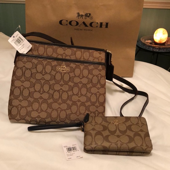 Coach Handbags - Coach Signature Canvas Crossbody Purse Khaki